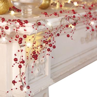 China Red Silver Gold Lighted Festive Berry Beaded Garland Lights Christmas Home Decorations Christmas Holiday Decorations for sale