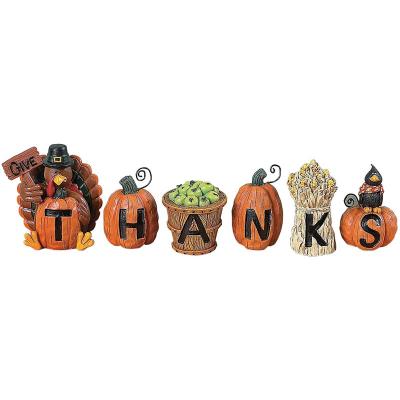 China Europe Hand Painted Resin Give Thanks Pumpkin Figurines Decoration for Thanksgiving Harvest Day Tabletop Collection for sale