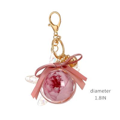 China decorative flowers & Garlands Quality Dried Preserved Flowers Rose Key Chain Clothing And Bag Accessories Valentine's Day Gift For Women for sale