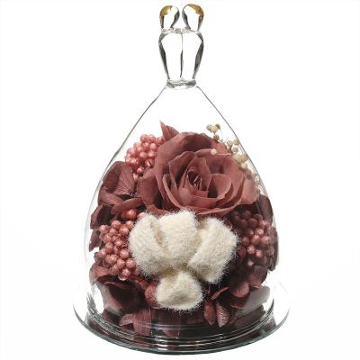 China decorative flowers & Twelve Garlands Zodiac Gemini Forever Stabilized Luxury Preserved Pink Flower In Glass Dome for sale