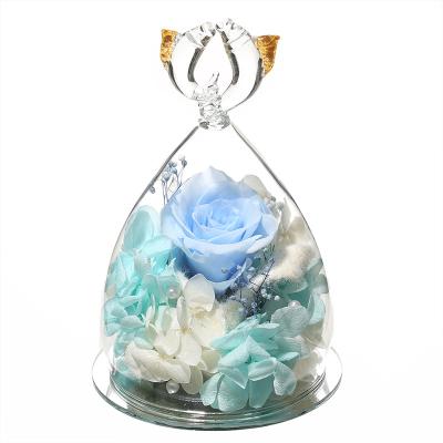 China decorative flowers & Twelve Garlands Pisces Zodiac Dried Forever Eternal Preserved Roses For Valentine Birthday Flowers Luxury In Glass Dome for sale