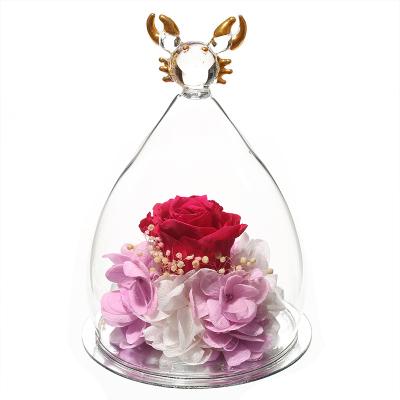 China decorative flowers & Twelve Cancer Zodiac Garlands Eternal Preserved Roses Forever Luxury Valentine Eternal Flowers In Glass Dome for sale