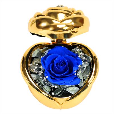 China decorative flowers & Hot Sale Wholesale Garlands Flower Forever Real Rose Gold Plated Color Metal Ring Box Stabilized Roses in Box for sale