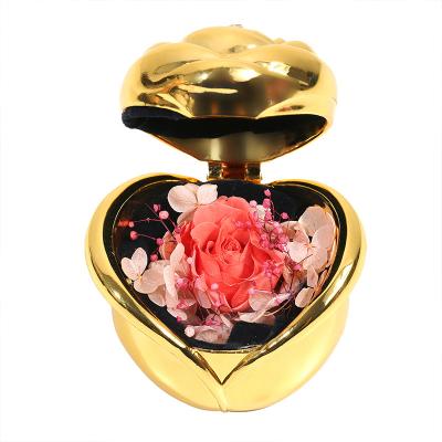 China decorative flowers & Luxury Dry Preserved Creative Rose Plated Color Metal Ring Gold Orange Flower Garlands Eternal Box In Box for sale