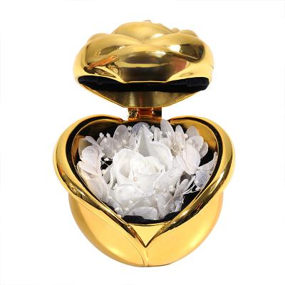 China decorative flowers & Garlands Gold White Luxury Preserved Forever Eternal Creative Flower Rose Plated Color Metal Ring Box In Box for sale