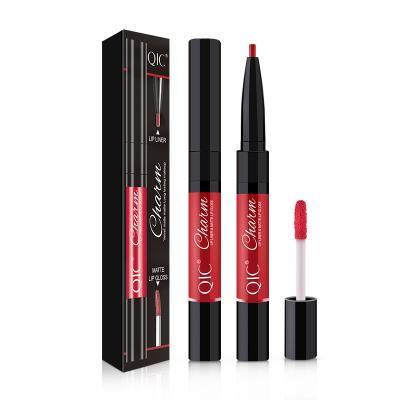 China QIC Waterproof Double Led 12 Colors Pigments High Lip Gloss With Lipliner Pen For Lips for sale