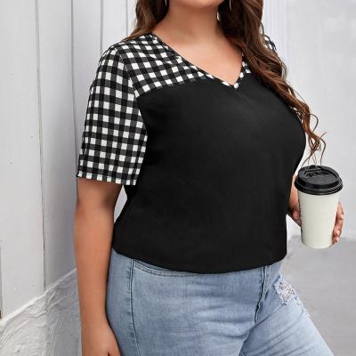 China Summer Breathable Fashion Block Black And White Plaid Ladies Plus Size Tops for sale