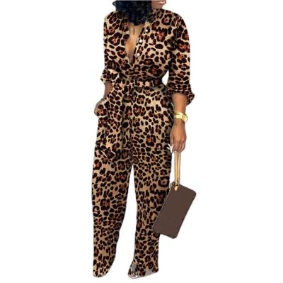 China New Fashion Trends Ladies Long Sleeve Overalls Women Jumpsuits Independent Folk Slim Fit Leopard Printing for sale