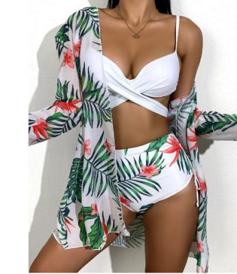 China Plus Size 2023 Women printed three pieces bikini set 3 piece swimsuit bikini swimwear with cover ups for sale