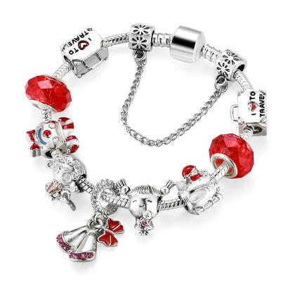 China Wholesale CLASSIC Red Christmas Tree Pendant Beaded Bracelet,Crystal Bracelet Ancient Silver Color Preserving Bracelet for sale