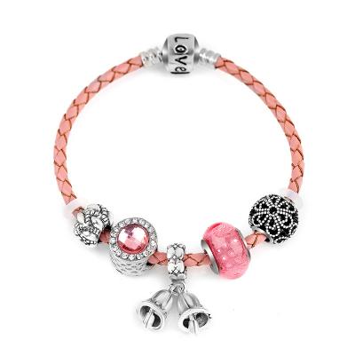 China Simple and fashionable models of CLASSIC Christmas gift bell rope DIY bracelet pendant pink leather accessories crystal bead series for sale