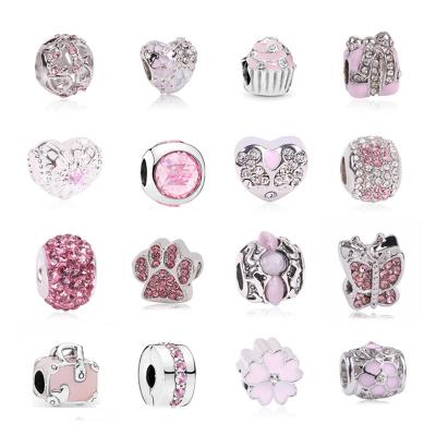 China 10pcs/set CLASSIC S925 Wholesale High Quality Pink Silver Beads Can Match With DIY Charms Bead Pan Bracelet Love Heart Charm for sale