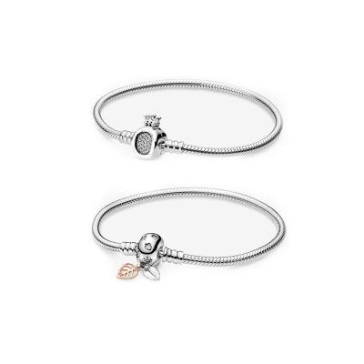 China Vintage Fashion Bracelet S925 Sterling Silver Simple Heart Shaped Heart Shaped Snake Bone Head Chain DIY Leaf Buckle Crown O Buckle Chain for sale