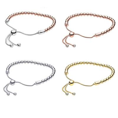 China Vintage High Quality S925 Sterling Silver Pull Bracelet Female Beads Even Snake Push-Back Bone Telescopic Adjustable Chain for sale