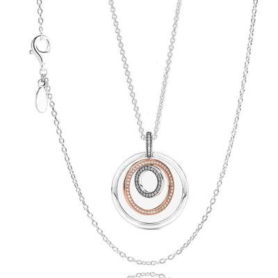 China S925 Sterling Silver New Double Ring Multiring Pendant Gift CLASSIC Multicolor Necklace Double Around Clavicle Pendant Necklace for sale