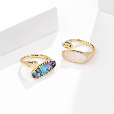 China Other S925 sterling silver rose shell simple fashion abalone retro gold jewelry new pearlescent ring ladies gift wholesale for sale