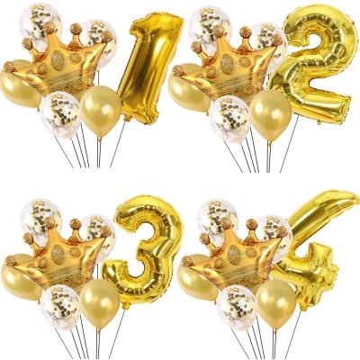 China Gift Toy Hot Sale Kids Birthday Party Crown Number Confetti Foil Balloons Set Wedding Birthday Party Decoration Gold Crown Foil Balloon for sale