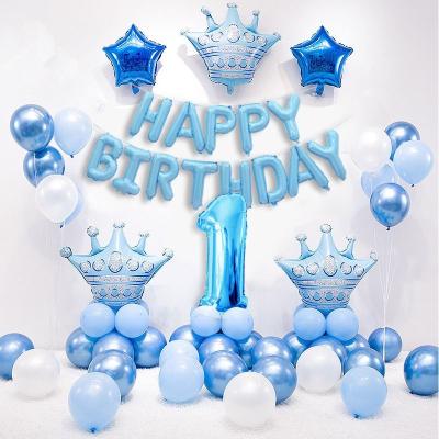 China Gift Toy New Crown Birthday Balloon Helium Number Aluminum Foil Balloon Boy Party Decoration Set Blue Balloon for sale