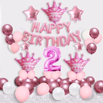 China Toy Pink Party Decoration Helium Balloon Boy Number Foil Crown Birthday Set Balloon for sale