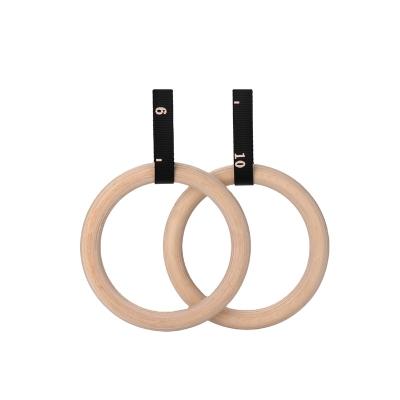 China Wooden+nylon Gym Rings Nylon Cross Strap Fitness Wooden Training Gymnastic Rings for sale