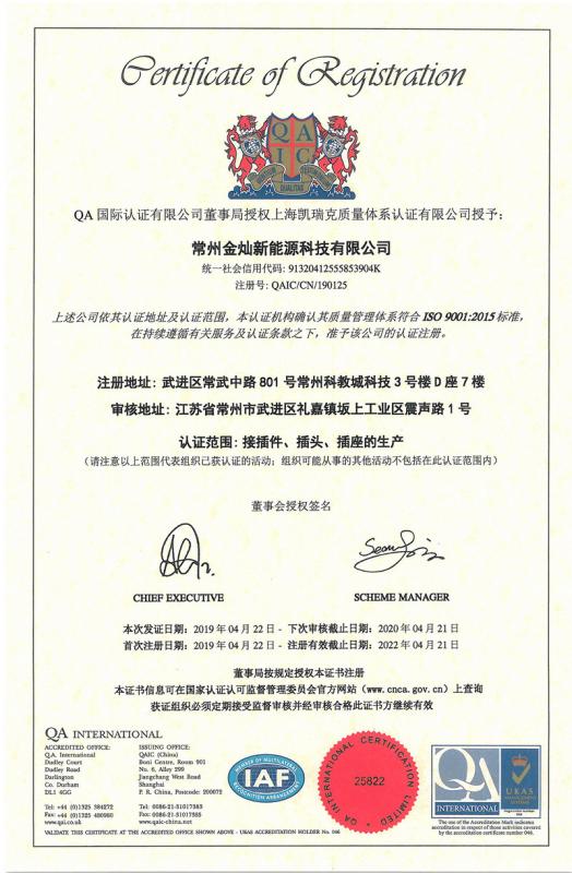 ISO9001 - Changzhou Kingsun New Energy Technology Co., Ltd.