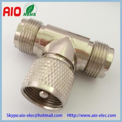 China TEE UHF UHF T Type Male To Dual Female RF Adapter SO239 PL259 Connector For TV Antenna for sale