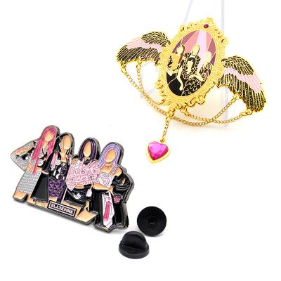 China Custom high quality USA Korea idol group lapel pin badge metal kpop girl beauty enamel pin with chain for sale