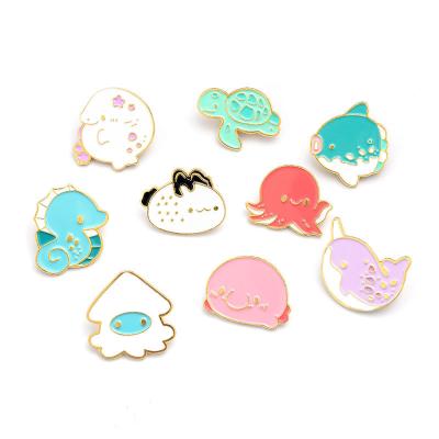 China USA Cartoon Ocean Whale Dolphin Hat Lapel Pin Badge Custom Metal Enamel Cute Marine Animals Pin for sale