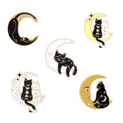 China Unique custom cute animal badge metal pin usa cat enamel hat kawaii soft half moon pin for sale