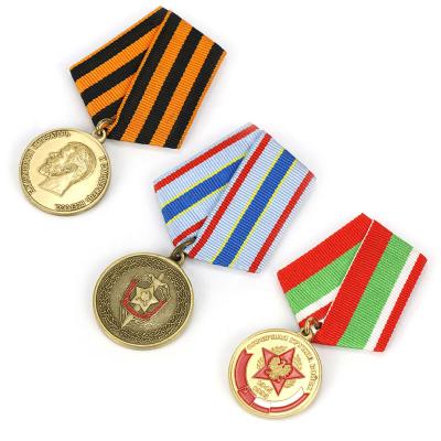 China USA Medal Maker Custom Metal Embossed Logo 3d Enamel Souvenir Award Medal With Short Ribbon for sale