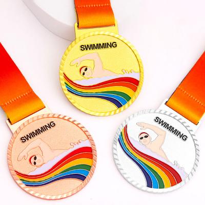 China Custom USA Metal Stamping Custom Swim Team Medallion Enamel Gold Silver Bronze Swimming Medal for sale