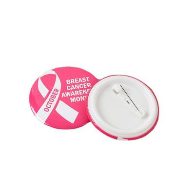 China cheap custom printing metal plastic 3D ribbon breast cancer awareness button pink badge for sale