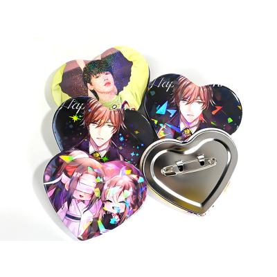 China 3D badge maker white lenticular metal character 3d button pin stainless steel shape heart button custom badge for sale