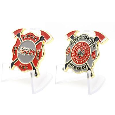 China Custom USA Gold Plated Soft Metal Enamel Logo 3d Medal Honor Firefighter Firefighter Challenge Coin for sale