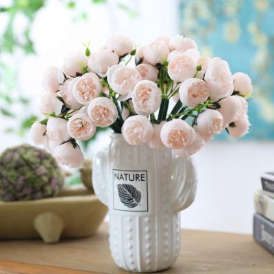 China 9 Brabches 27 Moss Durable Flower Head Camellia Rose Flower Home Decoration Wedding Artificial Plastic Decorative Flower Wall Peony for sale