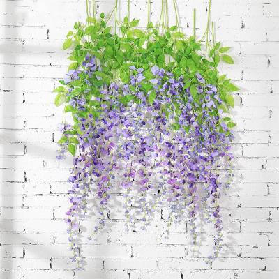 China Artificial Flower Vine Wisteria Plant Wall Hanging Decor Garland Arch Wedding Decoration Durable Silk Garden Decoration for sale