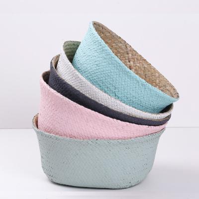 China Modern Natural Seaweed Woven Storage Basket Belly Pot Belly Pot Size 48 Color 099 Desktop Storage Basket Nordic Dirty Basket Clothes for sale