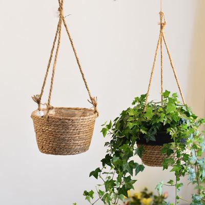 China Modern Straw Hanging Baskets Flower, Woven Pots, Rattan, Chlorophytum Plants Potted Baskets for sale