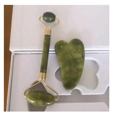 China Natural Face Lift Jade Roller Guasha Set Private Label Massage Jade Roller With Box for sale