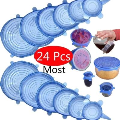 China Cans 24 Pack Various Sizes Universal Reusable Silicone Bowl Covers Food Stretch Lids for sale