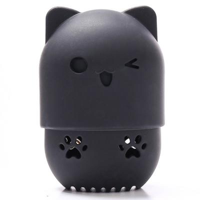 China Eco-friendly Cute Cat Silicone Sponge Beauty Case Travel Makeup Sponge Container for sale