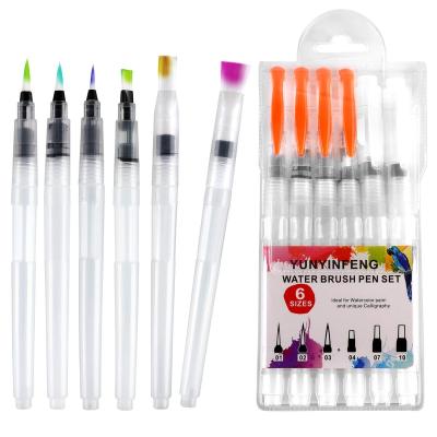 China Water Color Artist Painting Multiple Color 6/pcs Assorted Tips Art Water Brush Pen Watercolor Drawing Brush Pen Silica Gel Water Paint Marker Brush for sale