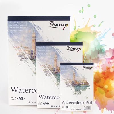 China A3/A4/A5 100% Plastic Packaging For Watercolor Painting Drawing Watercolor Book Sealing Paint Pad 180g Cotton Paper 15 Sheets for sale