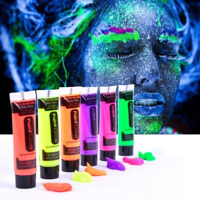 China Non-Toxic Washable Colorful UV Neon In Dark Face Body Paint Party Face Paint With Plastic Tube for sale