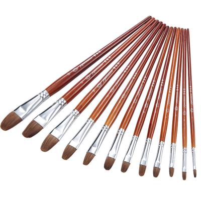 China Professional Art Supplies Weasel Hair 12 Pcs Artist Paint Brushes Paint Brush Set Brush for Acrylic Oil Painting for sale