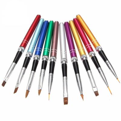 China Nail Art Brush Set Cooper Metal Nail Art Brush 10 Colors Handle Nail Polish Acrylic Brushes for sale