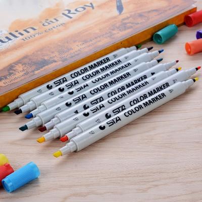 China Art Marker Multiple Color Marker 12/24/36/48 Color Pen Caricature Brush New Product Dual-headed Drawing Marker Pen for sale