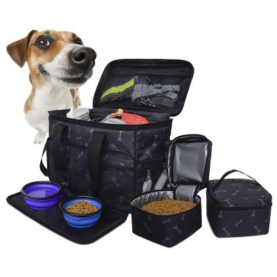 China Viable Airline Approved Weekend Travel Set 2 Food Container Dog Travel Bag With Multifunctional Pockets for sale