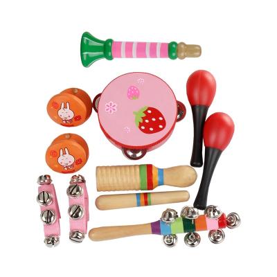 China Educational Toy Office Pay Orff 10 Pieces Wholesale Red Wooden Toy Set Kids Learning Percussion Series OEM ODM for sale