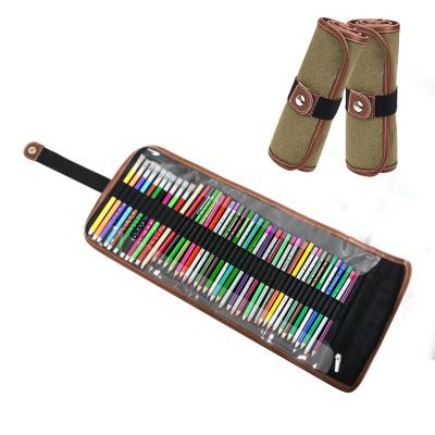 China Large Capacity Waterproof Waxed Canvas Pen Bag Student Pencil Pouch Roll Up Pencil Case for sale